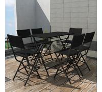 BOWEKAM Home & Garden - Set da pranzo pieghevole per esterni, 7 pezzi, in acciaio e polyrattan, colore: nero