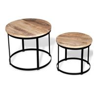 BOWEKAM Home & Garden - Set di due tavolini da caffè in legno di mango grezzo, rotondo, 40 cm/50 cm