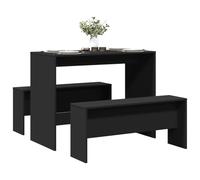 BOWEKAM Home & Garden - Set tavolo da pranzo e panca in legno ingegnerizzato nero, 3 pezzi