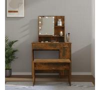 BOWEKAM Home & Garden - Set tavolo da toeletta con LED in legno di quercia fumé