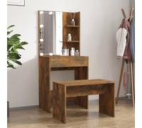 BOWEKAM Home & Garden - Set tavolo da toeletta con LED in legno di quercia fumé