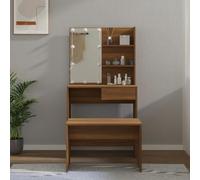 BOWEKAM Home & Garden - Set tavolo da toeletta con LED in legno di quercia marrone
