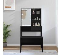BOWEKAM Home & Garden - Set tavolo da toeletta con LED in legno ingegnerizzato nero