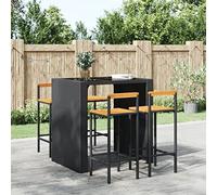 BOWEKAM Home & Garden-Sgabelli da bar 4 pezzi in polyrattan nero e legno massello di acacia