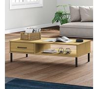 BOWEKAM Home & Garden - Tavolino da salotto con gambe in metallo, in legno di pino massiccio, colore: Marrone