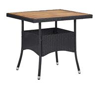 BOWEKAM Home & Garden - Tavolo da pranzo per esterni, in polyrattan e legno di acacia massiccio, colore: Nero