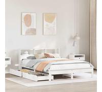 BOWEKAM Letti & Accessori-Letti & Telai-Libreria Letto Senza Materasso Bianco 135x190 cm Matrimoniale Legno massello di pino