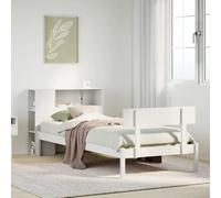 BOWEKAM Letti & Accessori-Letti & Telai-Libreria Letto Senza Materasso Bianco 75x190 cm Singolo Piccolo Legno di Pino Massello