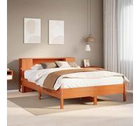 BOWEKAM Letti & Accessori-Letti & Telai-Libreria Letto Senza Materasso Cera Marrone 135x190 cm Matrimoniale Legno massello di pino