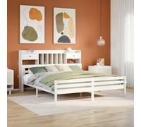 BOWEKAM Libreria letto senza materasso bianco 180x200 cm super king in legno massello di pino
