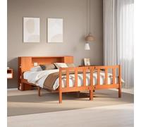 BOWEKAM Libreria Letto Senza Materasso Cera Marrone 150x200 Cm King Size Legno Massello