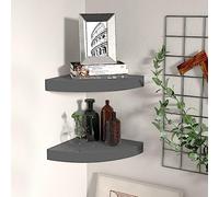 BOWEKAM Mensole angolari galleggianti, 2 pezzi, grigio lucido, 25 x 25 x 3,8 cm, in MDF, scaffalature, mensole da parete e mensole