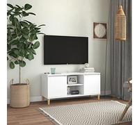 BOWEKAM Mobile TV per casa e giardino, con gambe in legno massello, bianco, 103,5 x 35 x 50 cm