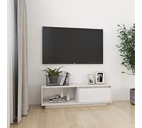 BOWEKAM Mobiletto per TV in legno di pino massiccio, 110 x 30 x 33,5 cm, colore: bianco