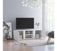 BOWEKAM Mobiletto porta TV in legno impiallacciato bianco, 120 x 34 x 37 cm