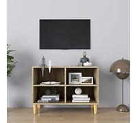 BOWEKAM Mobiletto TV con gambe in legno massello di quercia Sonoma, 69,5 x 30 x 50 cm