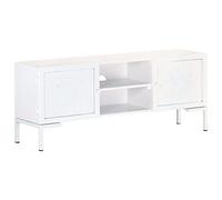 BOWEKAM Mobiletto TV in legno massello di mango bianco, 115 x 30 x 46 cm