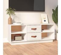 BOWEKAM Mobiletto TV in legno massello di pino bianco, 100 x 34 x 40 cm