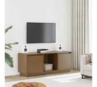 BOWEKAM Mobiletto TV in legno massello di pino marrone, 110,5 x 35 x 44 cm