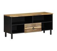 BOWEKAM Mobili,Armadi e stoccaggio,Armadietti e rack di archiviazione multimediali,Mobile TV Nero 100x33.5x46 cm Legno massello grezzo mango