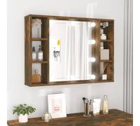 BOWEKAM Mobili,Armadi e stoccaggio,Armadietto a specchio con LED rovere fumé 76x15x55 cm