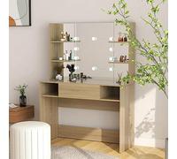 BOWEKAM Mobili, armadi e stoccaggio, unità di vanità, tavoli da toeletta per camera da letto, tavolo da trucco con luci a LED 100x40x135 cm MDF rovere