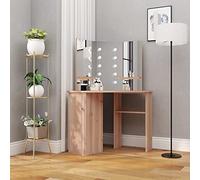 BOWEKAM Mobili, armadi e stoccaggio, unità di vanità, toletta per camera da letto, tavolo da toeletta angolare con LED in quercia 111 x 54 x 141,5 cm