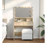 BOWEKAM Mobili, armadi e stoccaggio, unità di vanità, toletta per camera da letto, toeletta con LED in rovere Sonoma, 80 x 41 x 134,5 cm
