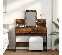 BOWEKAM Mobili, armadi e stoccaggio, unità di vanità, toletta per camera da letto, toeletta con LED in rovere fumé, 100 x 40 x 130 cm