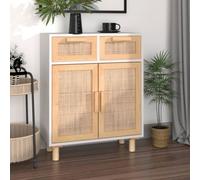 BOWEKAM Mobili, Armadietti & Stoccaggio, Buffet & Credenze, Credenza Bianco 60x30x75 cm Legno massello di pino e rattan naturale