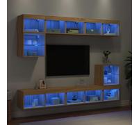 BOWEKAM Mobili, centri di intrattenimento e supporti TV, 8 pezzi mobili da parete TV con LED Sonoma Oak Engineered Wood
