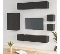 BOWEKAM Mobili, centri di intrattenimento e supporti TV, 8 pezzi TV Cabinet Set Nero Legno Ingegnerizzato