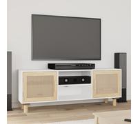 BOWEKAM Mobili,Centri di intrattenimento e supporti TV,Mobile TV Bianco 105x30x40 cm Legno massello di pino e rattan naturale