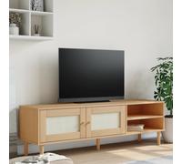 BOWEKAM Mobili, centri di intrattenimento e supporti TV, mobile TV SENJA effetto rattan marrone 158 x 40 x 49 cm in legno massello di pino