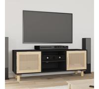 BOWEKAM Mobili,Centri Intrattenimento & Supporti Tv,Mobile TV Nero 105x30x40 cm Legno massello di pino e rattan naturale
