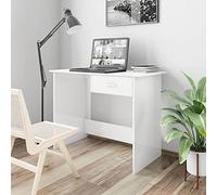 BOWEKAM Mobili da ufficio, scrivanie, scrivania, bianco lucido, 100 x 50 x 76 cm, in legno ingegnerizzato