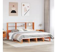BOWEKAM Mobili,Letti & Accessori,Letti & Telai,Libreria Letto senza Materasso Cera Marrone 200x200 cm Legno Massello