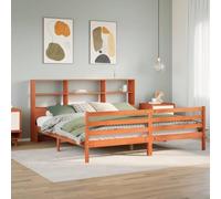 BOWEKAM Mobili,Letti & Accessori,Letti & Telai,Libreria Letto senza Materasso Cera Marrone 200x200 cm Legno Massello