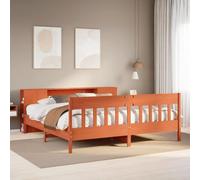 BOWEKAM Mobili,Letti & Accessori,Letti & Telai,Libreria Letto senza Materasso Cera Marrone 200x200cm Legno Massello Pino