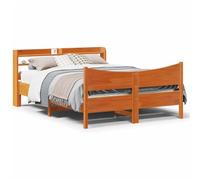 BOWEKAM Mobili,Letti & Accessori,Letti & Telai,Telaio letto con testiera marrone cera 140x190 cm legno massello pino
