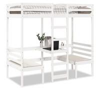 BOWEKAM Mobili, letti e accessori, letti e telai per letti, struttura letto a soppalco con scrivania e sedie, bianco 90 x 200 cm, in legno massello di pino