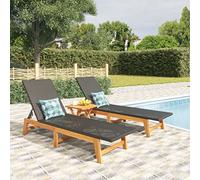 BOWEKAM Mobili, mobili da esterno, posti a sedere all'aperto, sedie a sdraio, set da 3 pezzi da giardino in polyrattan e legno massello di acacia