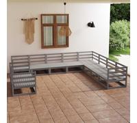 BOWEKAM Mobili,Mobili da esterno,Set di mobili da esterno,10 pezzi Garden Lounge Set Grigio Legno di pino massello
