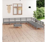 BOWEKAM Mobili,Mobili da esterno,Set di mobili da esterno,10 pezzi Set da giardino in legno massello di pino grigio