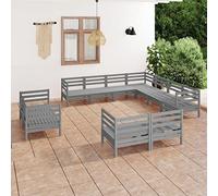 BOWEKAM Mobili,Mobili da esterno,Set di mobili da esterno,11 pezzi Set da giardino in legno massello di pino grigio