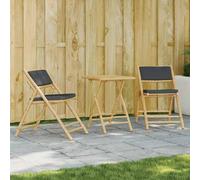 BOWEKAM Mobili, mobili da esterno, set di mobili da esterno, set da bistrot pieghevole da 3 pezzi con cuscini grigio scuro in bambù