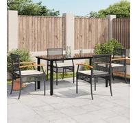 BOWEKAM Mobili, mobili da esterno, set di mobili da esterno, set da pranzo da giardino da 5 pezzi con cuscini in polyrattan nero