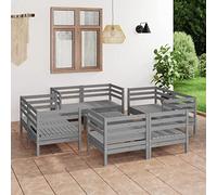 BOWEKAM Mobili,Mobili da esterno,Set di mobili da giardino,9 pezzi giardino Lounge Set grigio solido legno di pino