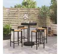 BOWEKAM Mobili,Mobili da esterno,Set di mobili da giardino,Set da 5 pezzi da giardino in rattan nero e legno massello di acacia