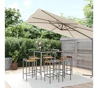 BOWEKAM Mobili,Mobili da esterno,Set di mobili da giardino,Set da 7 pezzi da giardino in rattan grigio e legno massello di acacia